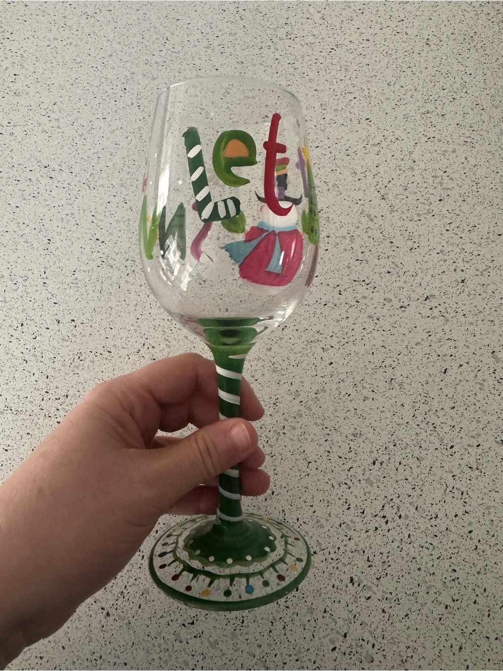 Hand-Painted Green Decorative Wine Glass